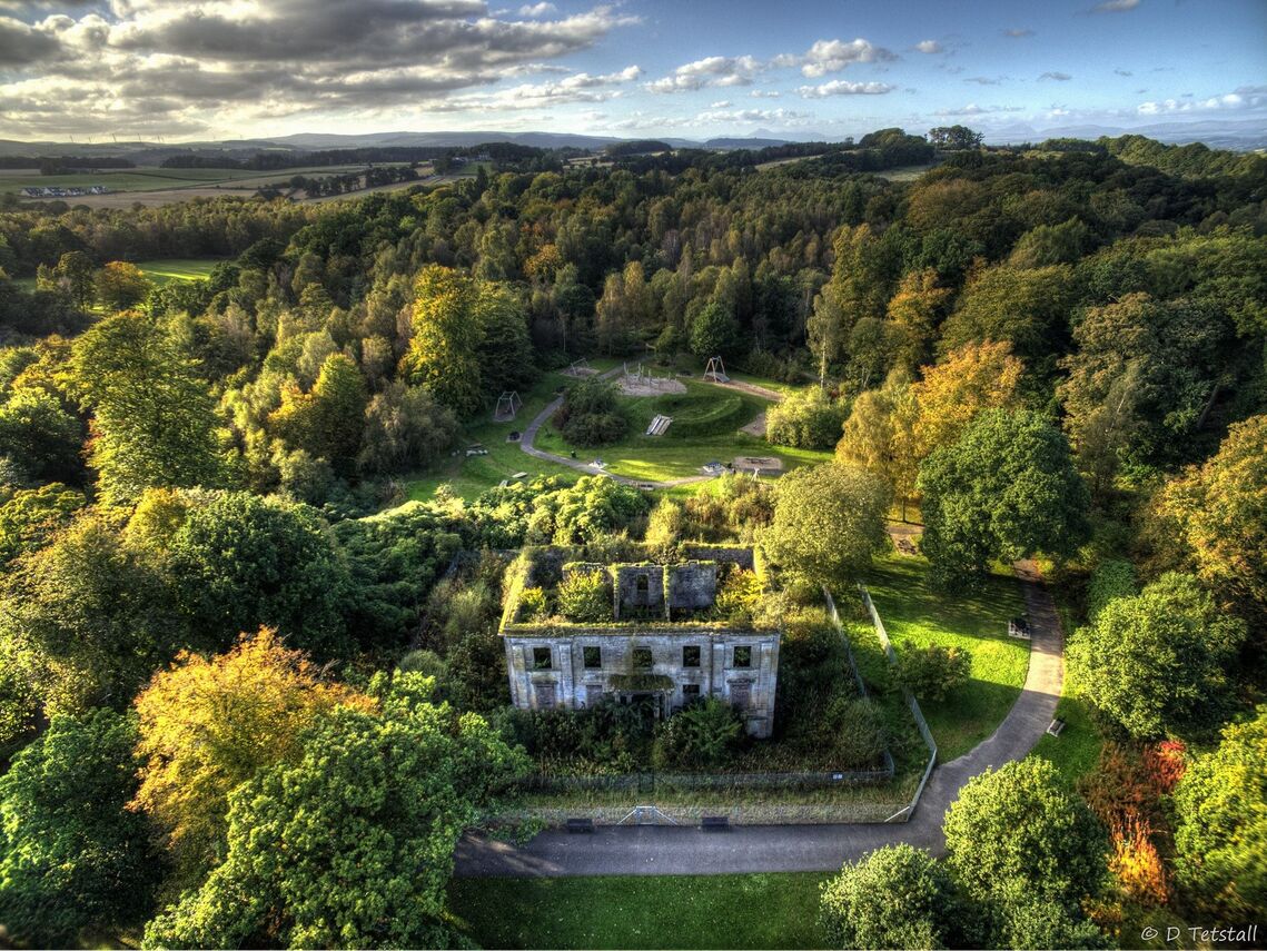 Panoramic view of Plean House to north